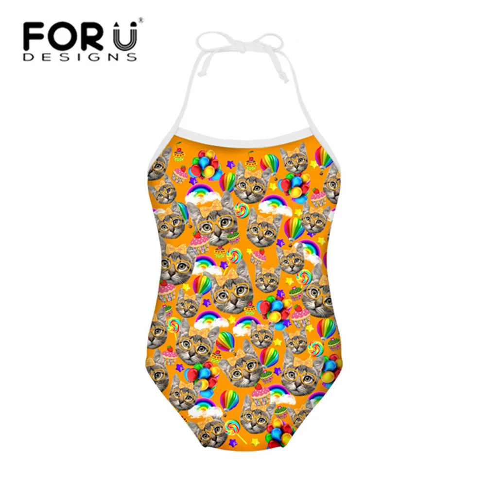 C0362BS FORUDESIGNS/Детские купальники, пляжная одежда Одна деталь симпатичная детская одежда с изображением котенка, купальный костюм для девочек, купальный костюм бикини для плавания, одежда для плавания - Цвет: C0362BS