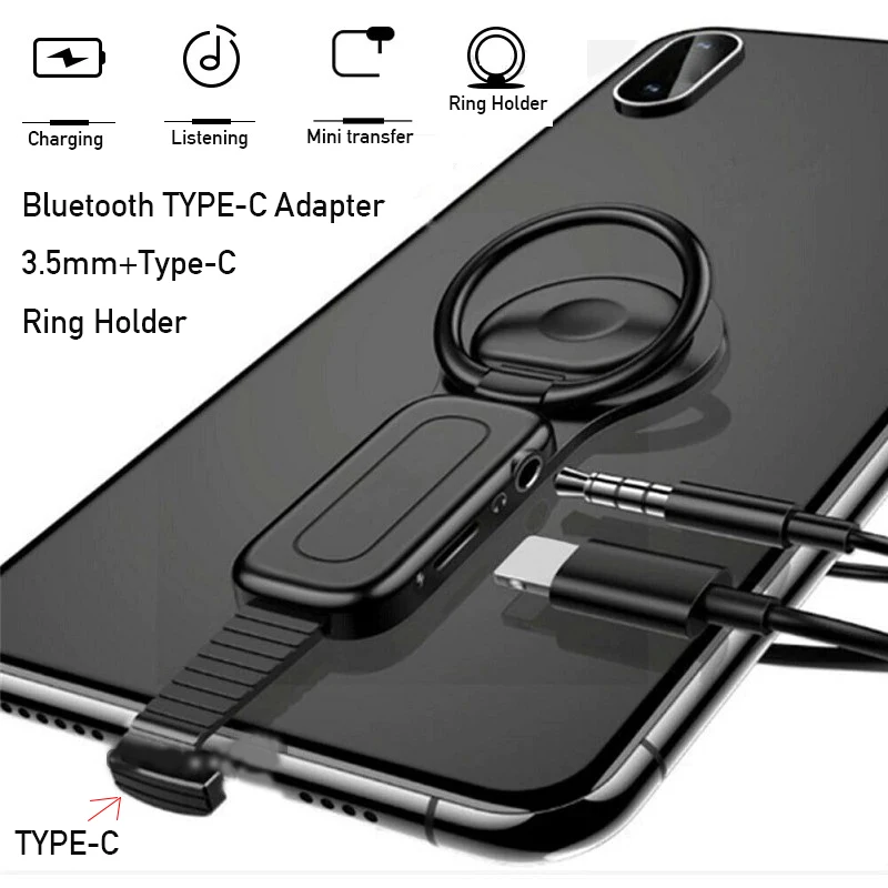 

Bluetooth TypeC adapter 3.5mm Audio charger Adjust Ring Holder Phone Holder Fast Charging For Huawei xiaomi 9 Adapter OTG Game