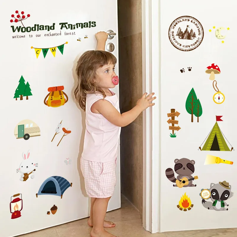 

forest lake camp animals wall stickers for kids rooms wall decals refrigerator nursery room decor posters wall art mural