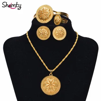 

Shamty Ethiopian Jewelry Sets For Woman Pure Gold Color African Nigeria Sudan Eritrea Kenya Wedding Habasha Style Jewelry A30028