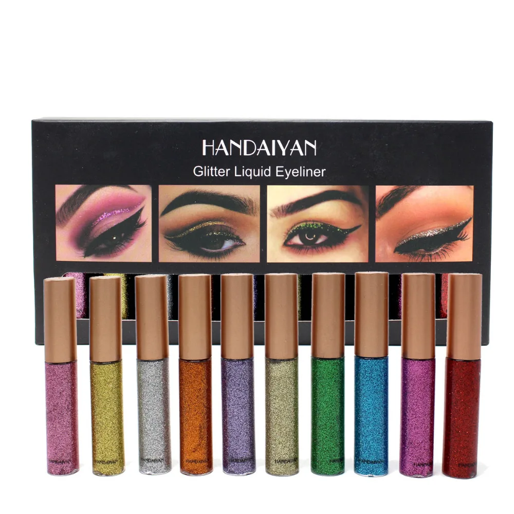 

Brand 10 Colors/box Glitter Eyeliner Liquid Eyes Makeup Shimmer Diamond Eye Liner Pen Kit Makeup Cosmetics Luminous Eyeliners