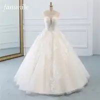 Fansmile Illusion Vintage Princess Ball Gown Tulle Wedding Dresses 2019 Quality Lace Plus size Wedding Bride Dresses FSM-520F