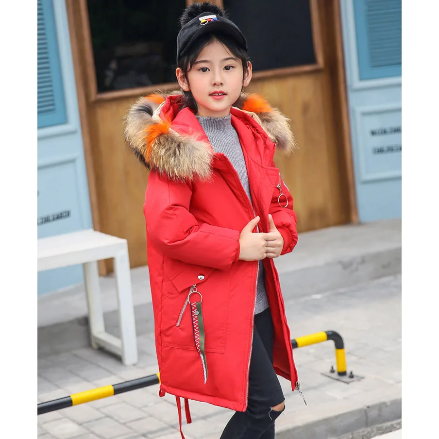 

2018 children down jacket girls winter long section kids clothing thick coat -30 degree warm outerwear for 7 9 10 11 13 years