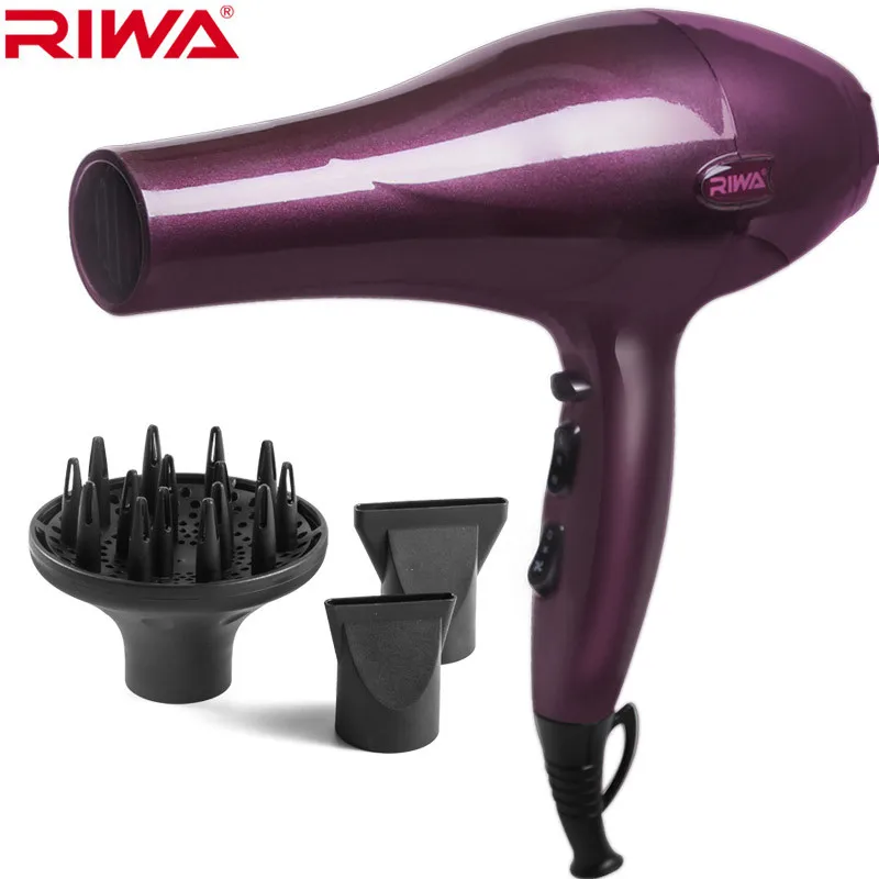 

Riwa Hair dryer Professional Thermostatic AC motor salon equipment Blow dryer Overheating protection 3 nozzles 2200W high power