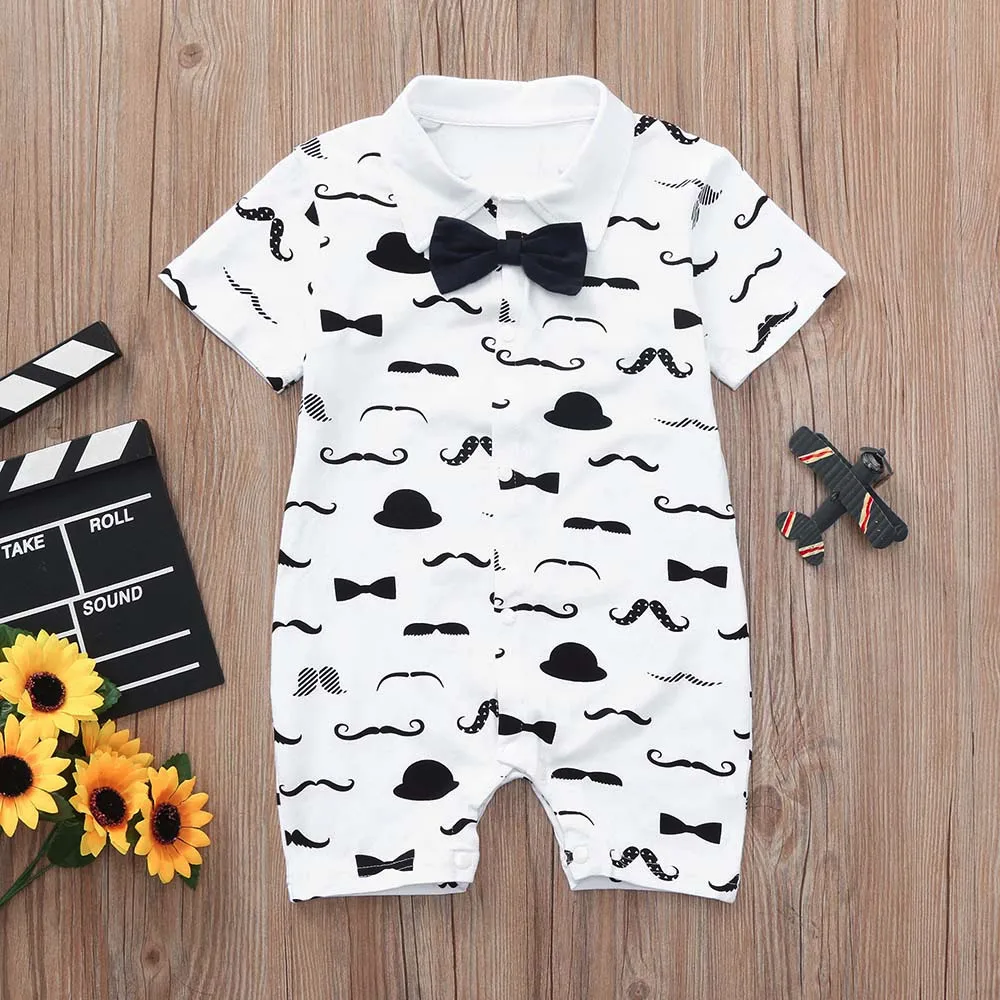 

New Born Baby Boy Clothes Short Sleeve Beard Print England Style Baby Boy Jumpsuits Roupas Bebe Summer Baby Boys Rompers@30