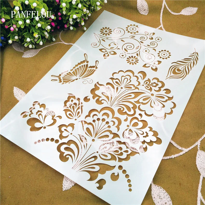 

Butterfly bush scrapbook stencils spray plastic mold shield DIY cake hollow Embellishment printing lace ruler valentine
