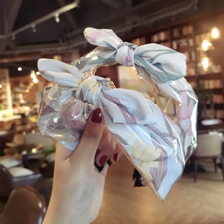

Korea High Quality Transparent Rain Cloth Flower Hair Accessories For Girls Hair Band Hair Bows Rabbit Ear Headbands For Women