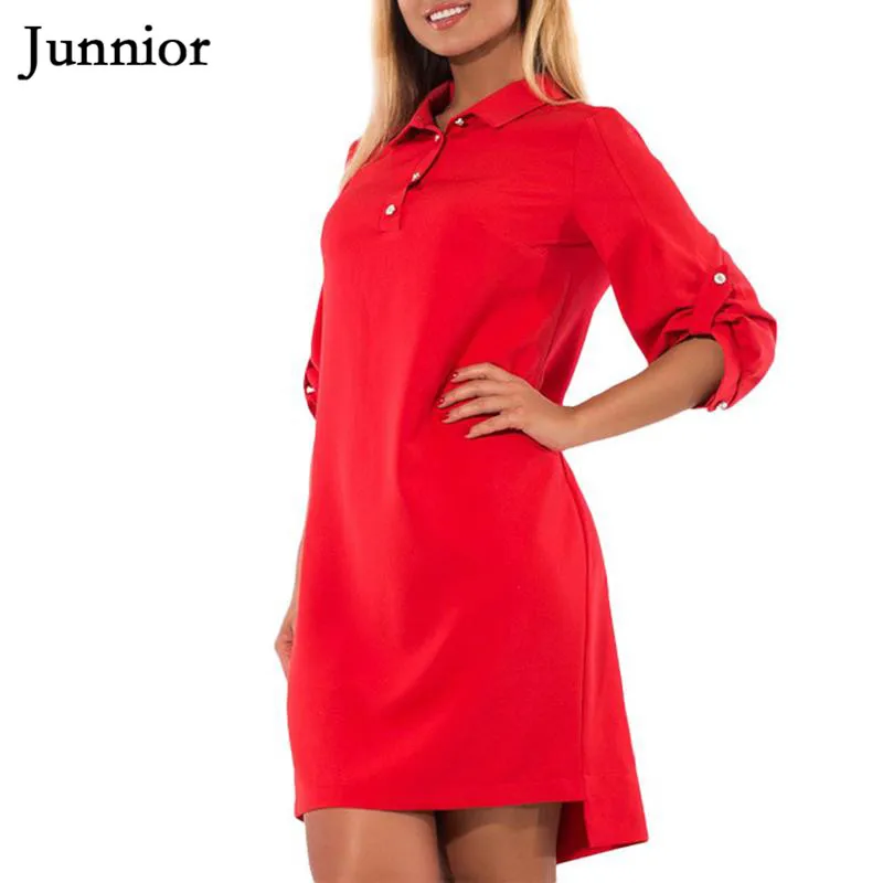 

Junnior Plus Size Solid Loose Dresses for Women Summer Red Mini POLO Dress Female Casual Dress Modis Feminina Vestidos