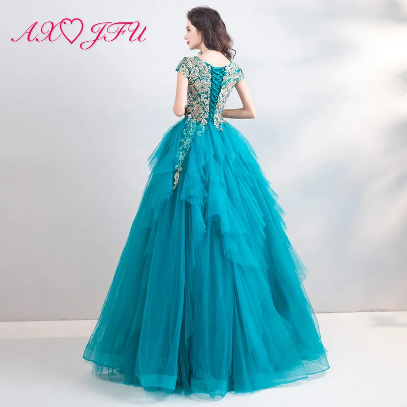 AXJFU принцесса Иллюзия синие пикантные Бисероплетение Русалка вечернее платье винтажные Роскошные v шеи Кристалл вечернее платье 100%