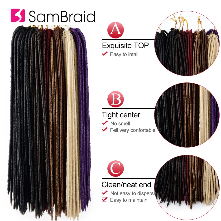 Женские синтетические косички SAMBRAID из искусственных замков 18 дюймов однотонные