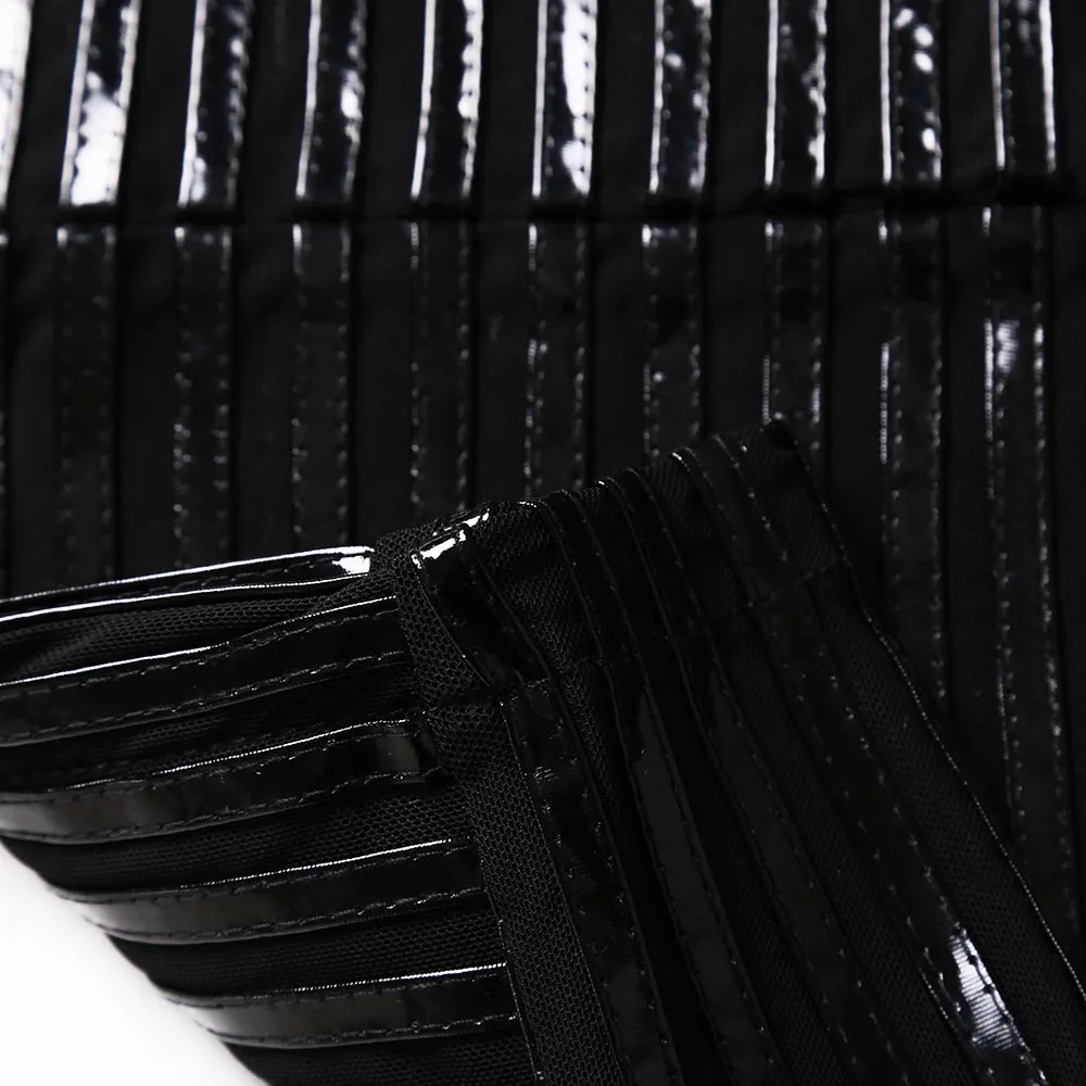 Новые черные модные Вечеринка платье Для женщин с длинным рукавом сетки из искусственной кожи в полоску Bodycon Vestidos Элегантный женское платье