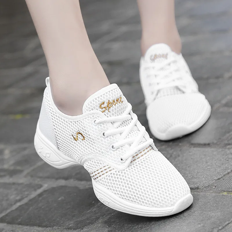 RECOISIN, женская танцевальная обувь, спортивная обувь, мягкая подошва, дышащая танцевальная обувь, кроссовки для женщин, тренировочная обувь, современный танец - Цвет: Белый