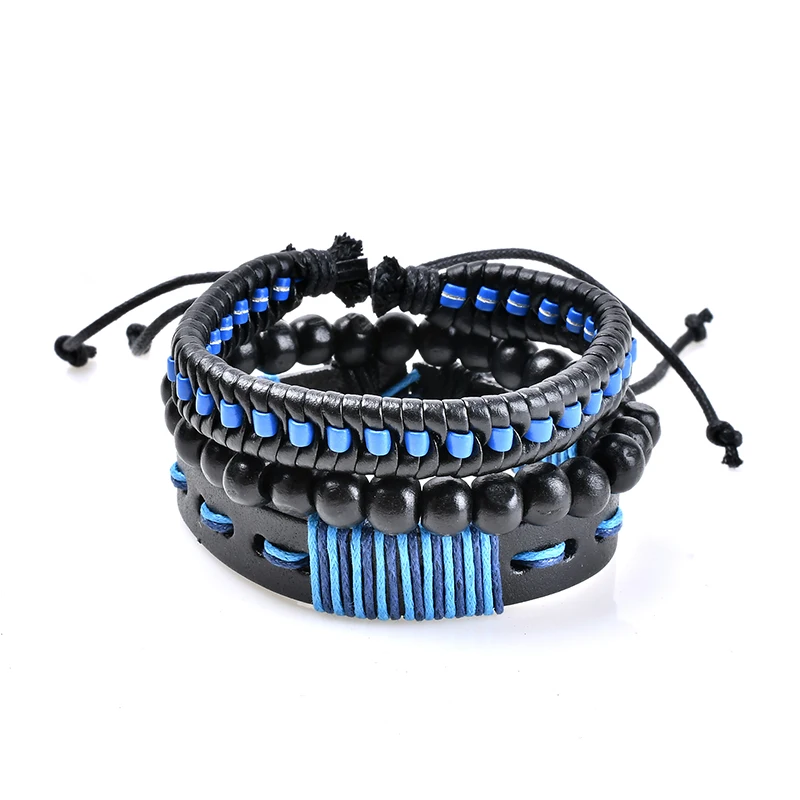 

QCOOLJLY Vintage Beads Bangles Handmade Woven Punk Wrap Leather Bracelets For Men Women Onyx Lava Hematite Jewelry Accessories