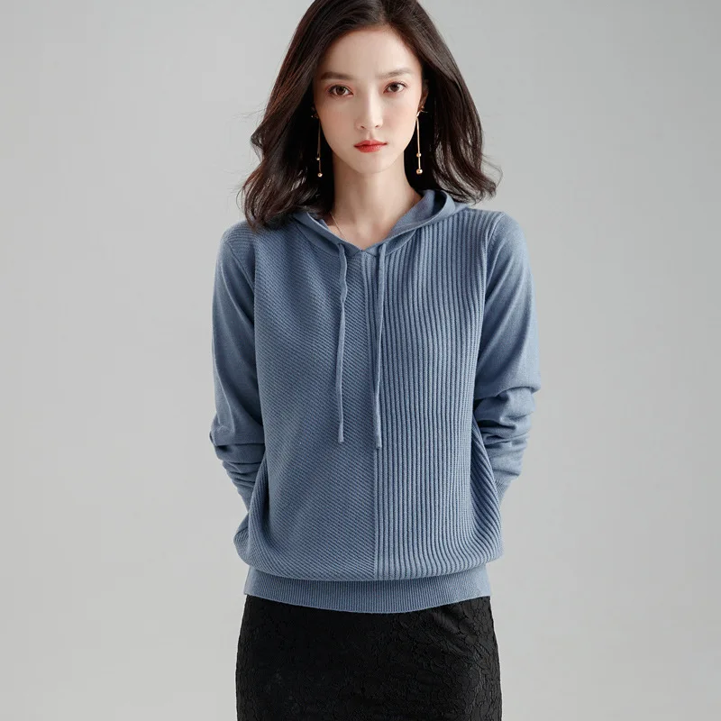 

2018 autumn new Korean sweater autumn thin sweater slouchy sweater female hooded loose long-sleeved sweater for women x8006