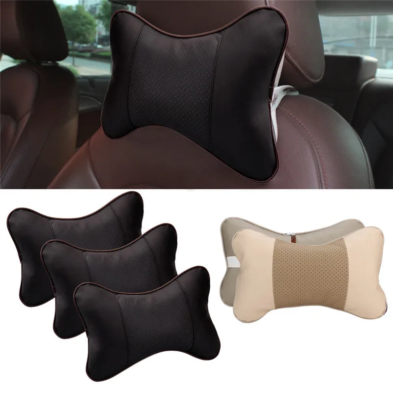 Travel Car Seat Head Neck Rest Leather Cushion Pad Headrest Bone