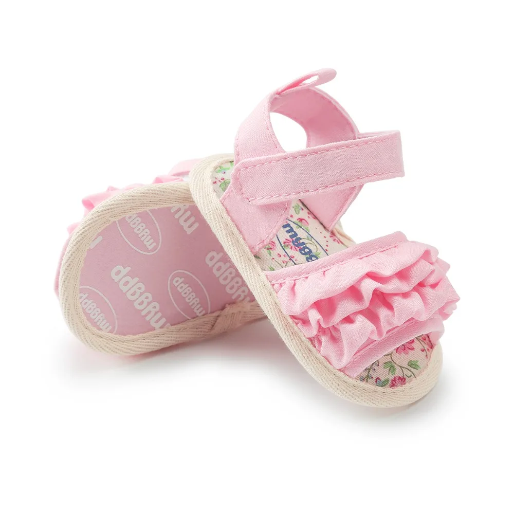 Летние сандалии для девочек; обувь для новорожденных; 0-18 м; кружевная симпатичная обувь с принцессой; дышащие хлопковые сандалии для малышей