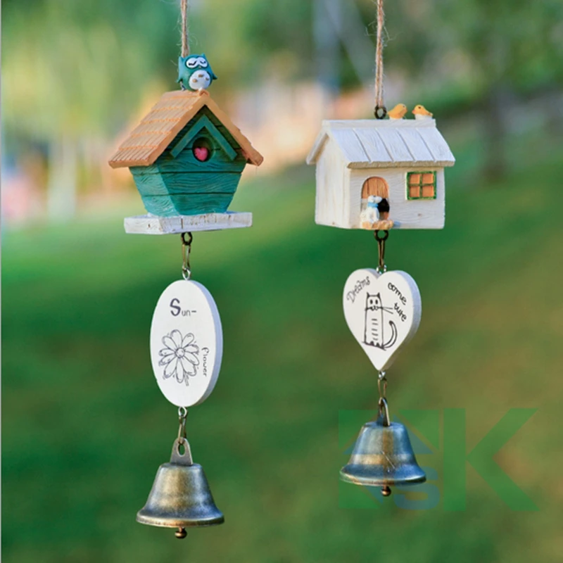 Elegant Home Decoration Colorful Wooden House Windchime Creative Chapel