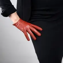 Женские короткие дизайнерские перчатки из овчины, тонкие перчатки из натуральной кожи с сенсорным экраном, коричневые Мотоциклетные Перчатки R632