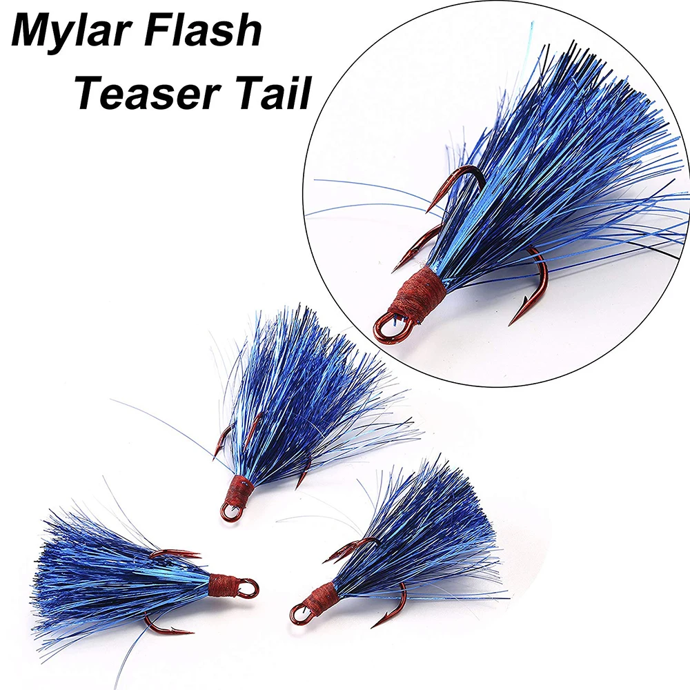 JSM 15pcs/box lure accessories fishing Treble Hook with feather Teaser Tail flash Hook for spoon bait fly fishing lures