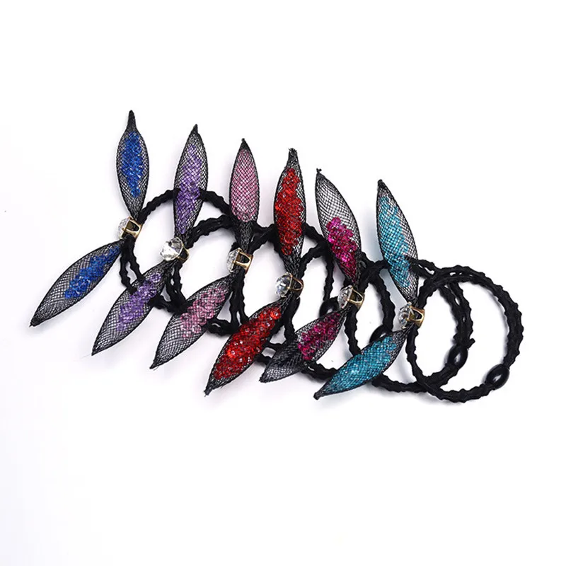 

Fashion Women Girls Crystals Bowknot Hair ties Hair Accessories Personality Elastic Hair Band fill with rhinestones 6 Colors