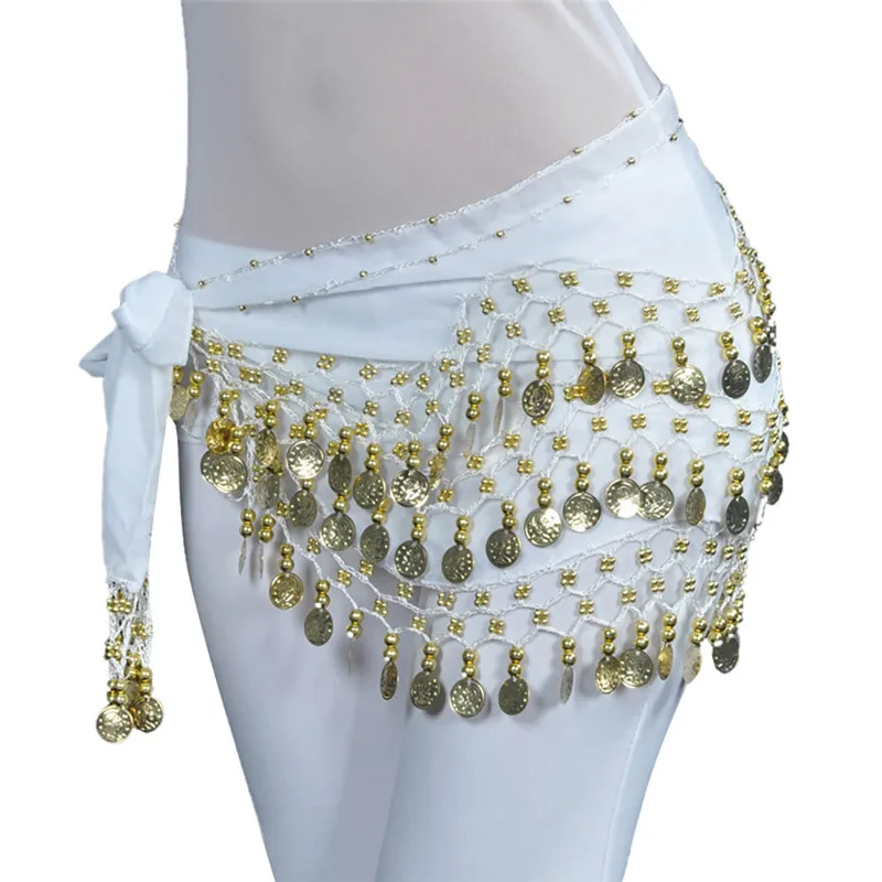 Belly Dance Hip Scarf Wrap Belt Tribal Sash Skirt Silver 128 Coins Polyester fashion accessories 40FE1314