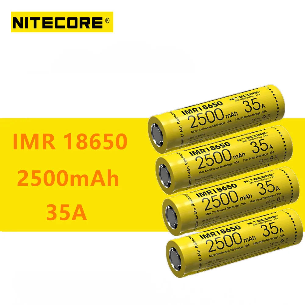 4 шт. Nitecore IMR18650 IMR 18650 2500 мАч 35A 3 7 В литий-ионная аккумуляторная батарея высокого