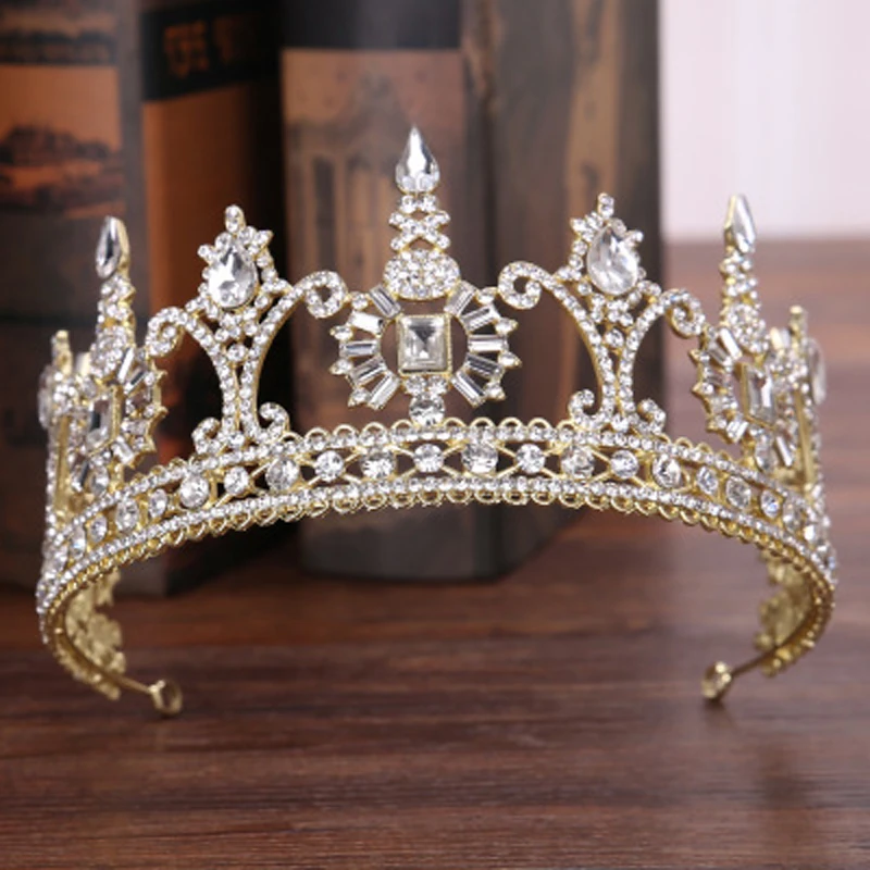 

Vintge Gold Crystal Wedding Queen Big Tiara Crown Bridal Hair Accessories Headpiece Women Hair Jewelry Headdress Pageant Gifts