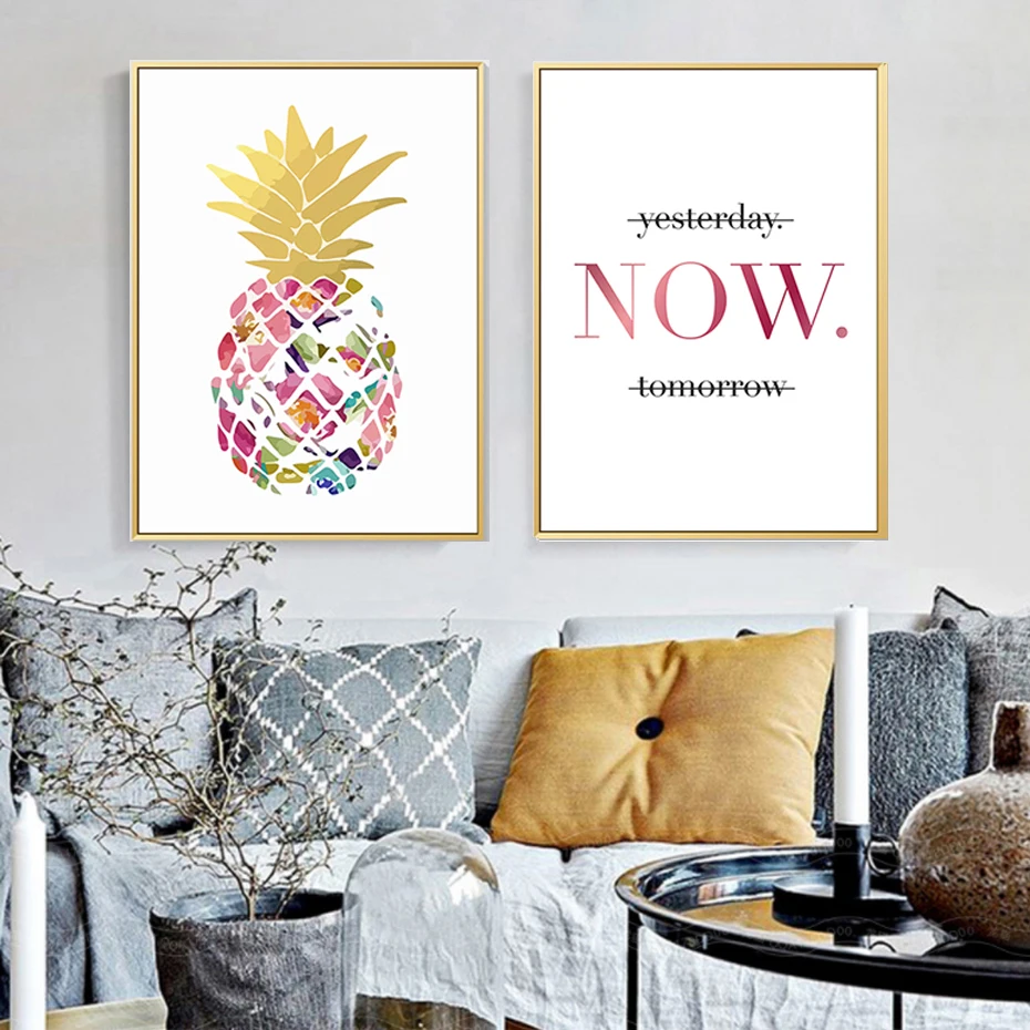 

Modern Yellow Gold Pineapple Today Quotes Canvas Paintings Wall Art Nordic Posters Pictures For Office Living Room Home Decor