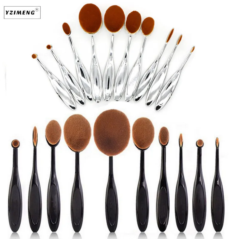 

10Pcs/Set Professional Oval Makeup Brushes Eyeshadow Pencil Soft Hair Makeup Brush Set Kit Foundation Facial Makeuo Brushes Kit