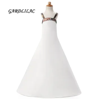 

2017 White Satin Camo Flower Girls Dresses Floor Length Pageant Dress For Girls Camo Flower girl dress for wedding