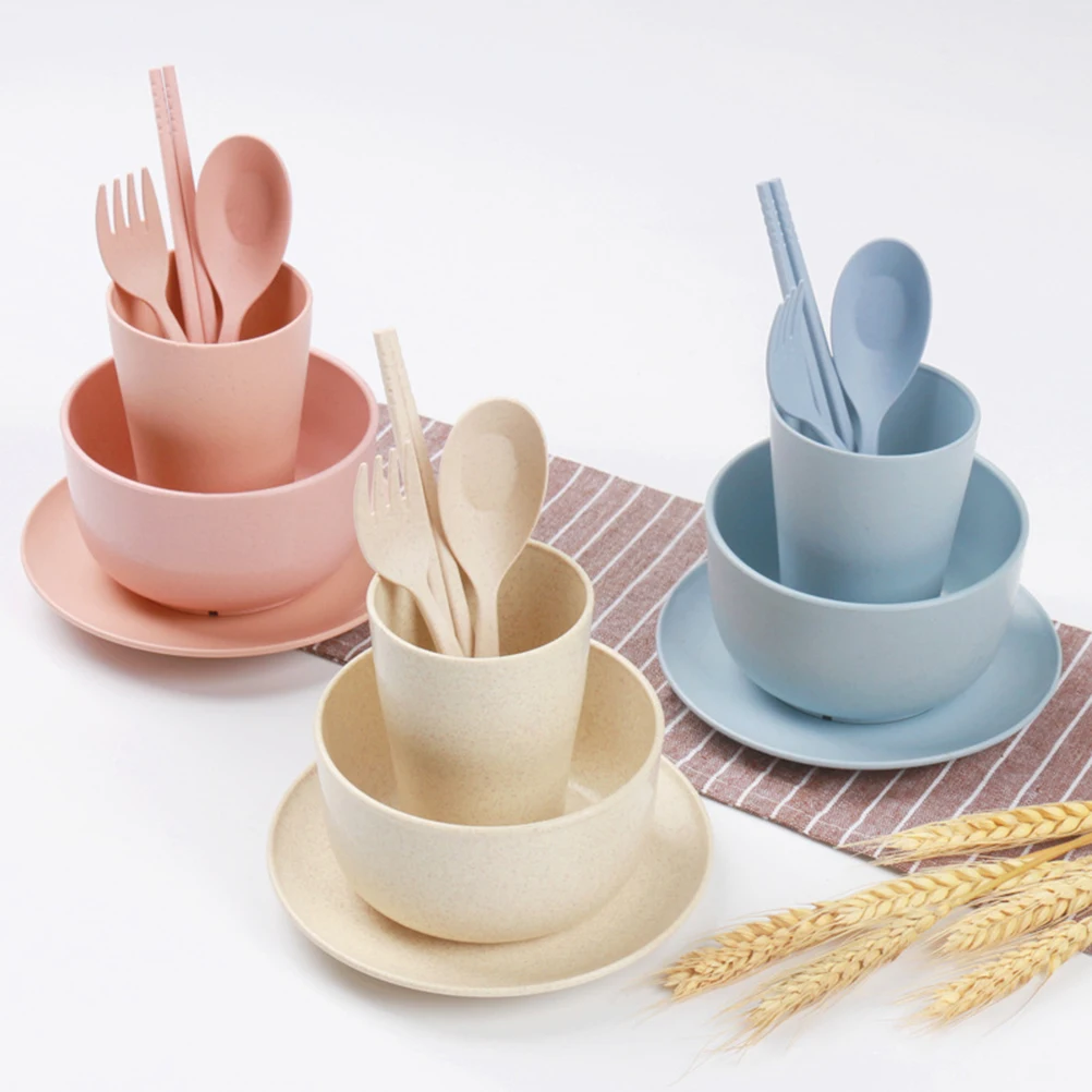 6pcs Environmental Non toxic Wheat Straw Fiber Biodegradable Tableware