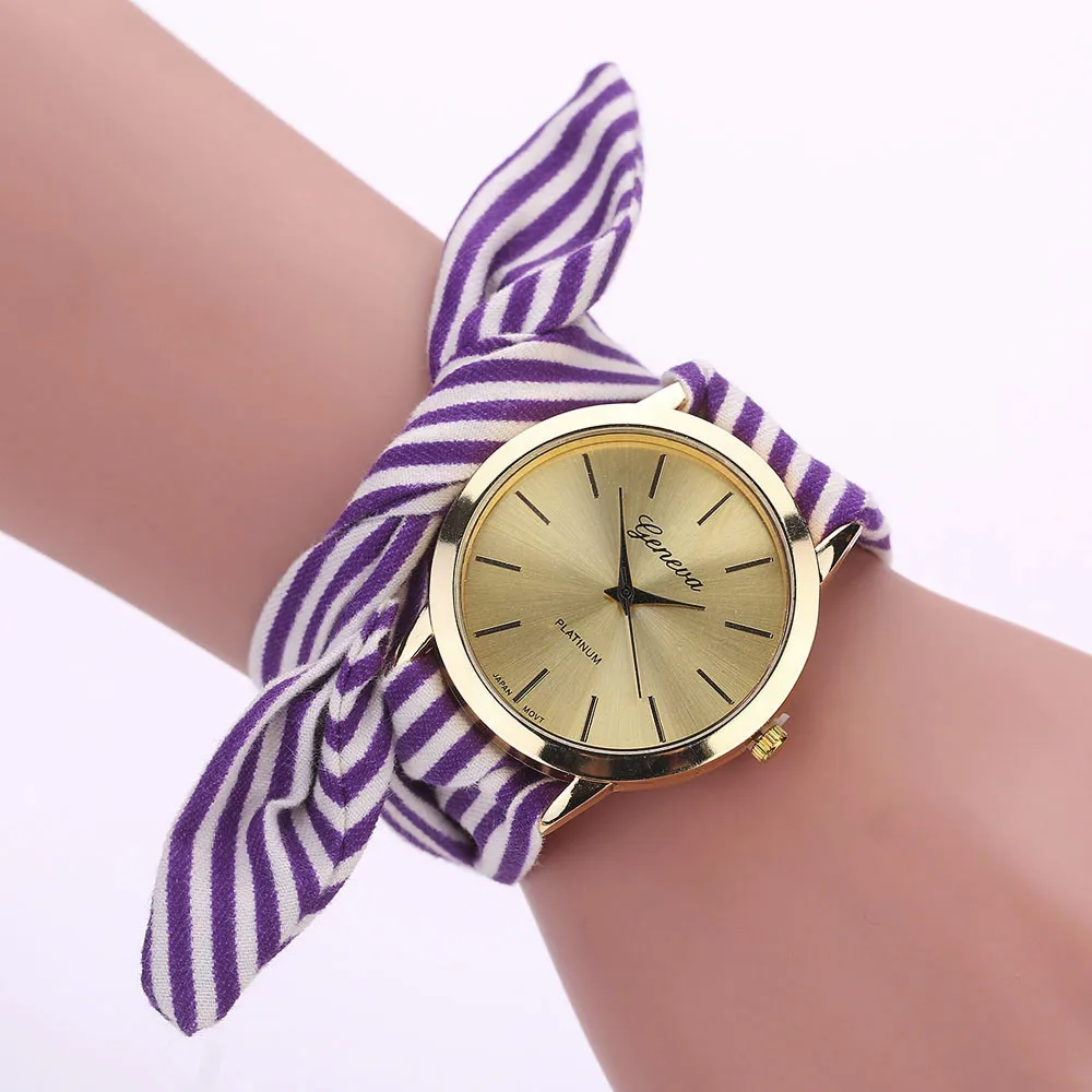 Женские часы, relojes mujer, Летний стиль, модные, женские, в полоску, с цветочным рисунком, ткань, кварцевые, браслет, наручные часы, montre femme Ff