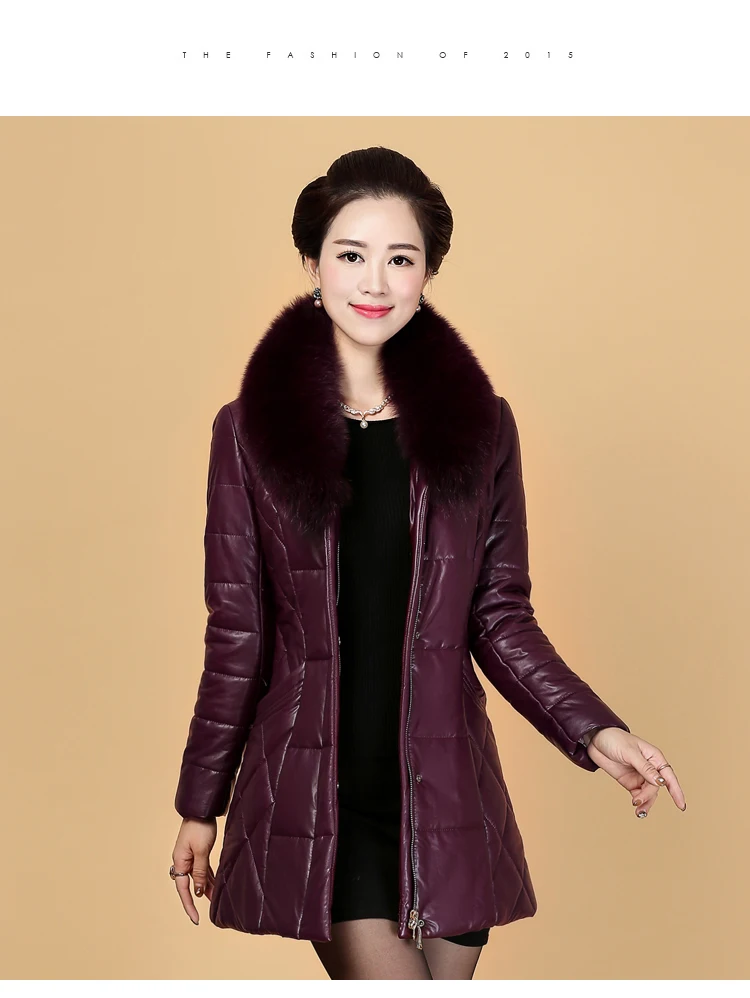 Women Elegant Winter Leather Jacket Long Thick Coat Fur Collar Jackets 2018 Fashion New Women Winter Warm Coat CH746 (15)