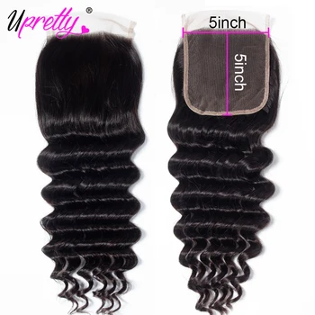 

Upretty Hair 5x5 Lace Closure Pre Plucked Brazilian Loose Deep Wave Closure Free Middle Part Swiss Lace Remy Human Hair Closure