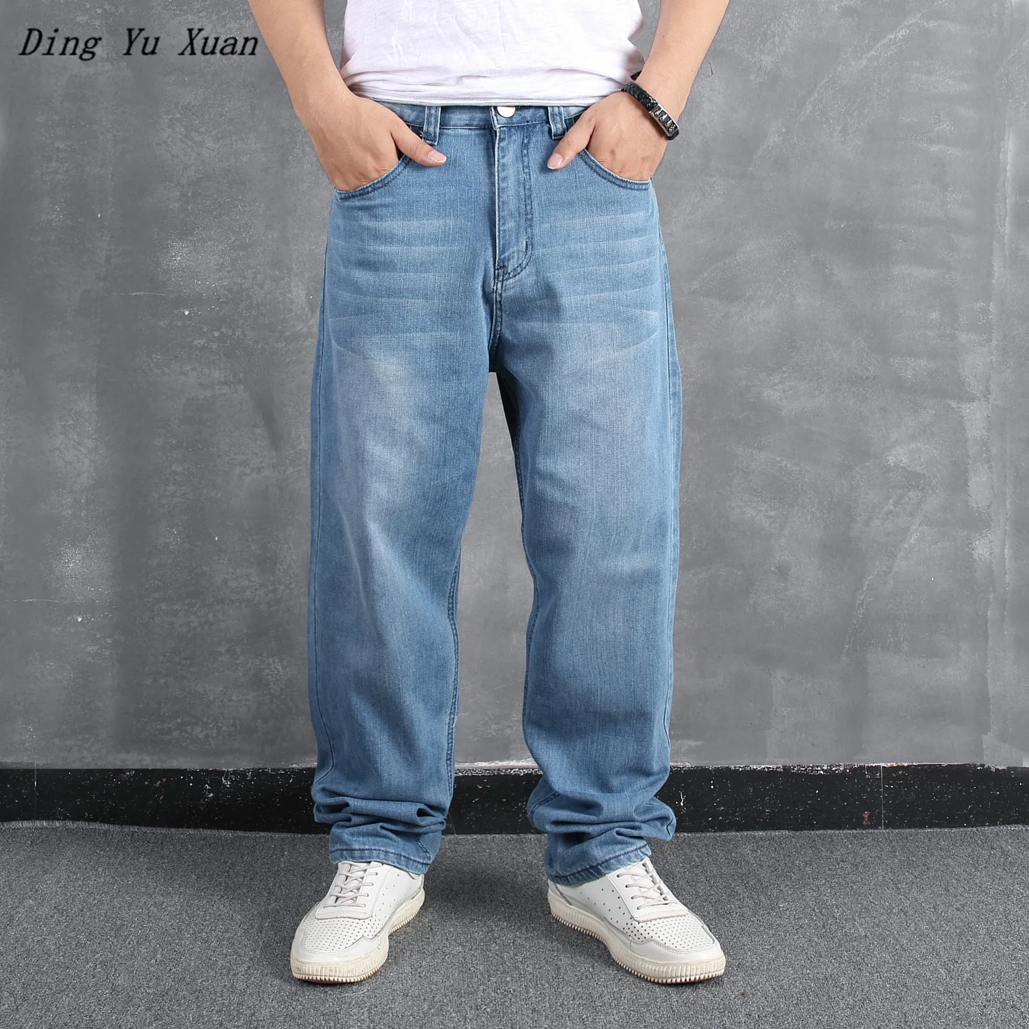Plus Size Black Blue Baggy Jeans for Big Men Hip Hop Wide Leg Denim ...