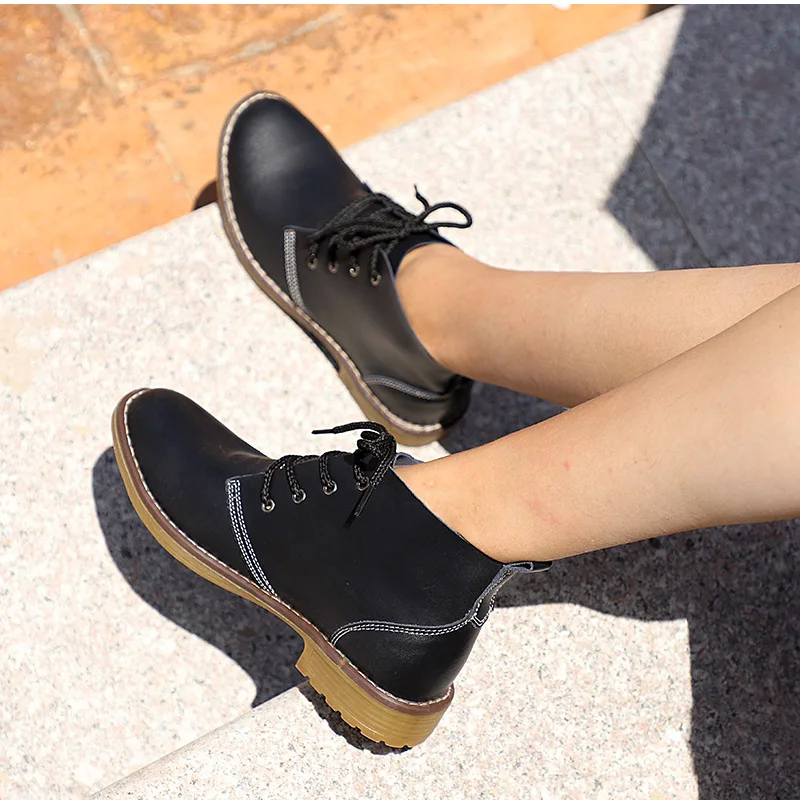 

Masorini Woman Fashion Genuine Leather Ankle Boots Female Lace Up Low Heels Platform Comfortable Spring Autumn Shoes W-260