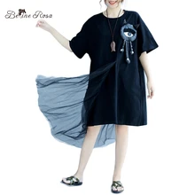 2017 Women’s Shirt Dress Summer Designer Style Women Kawaii Character Appliques Mesh Hem T Shirt Dress for Female TYW00463