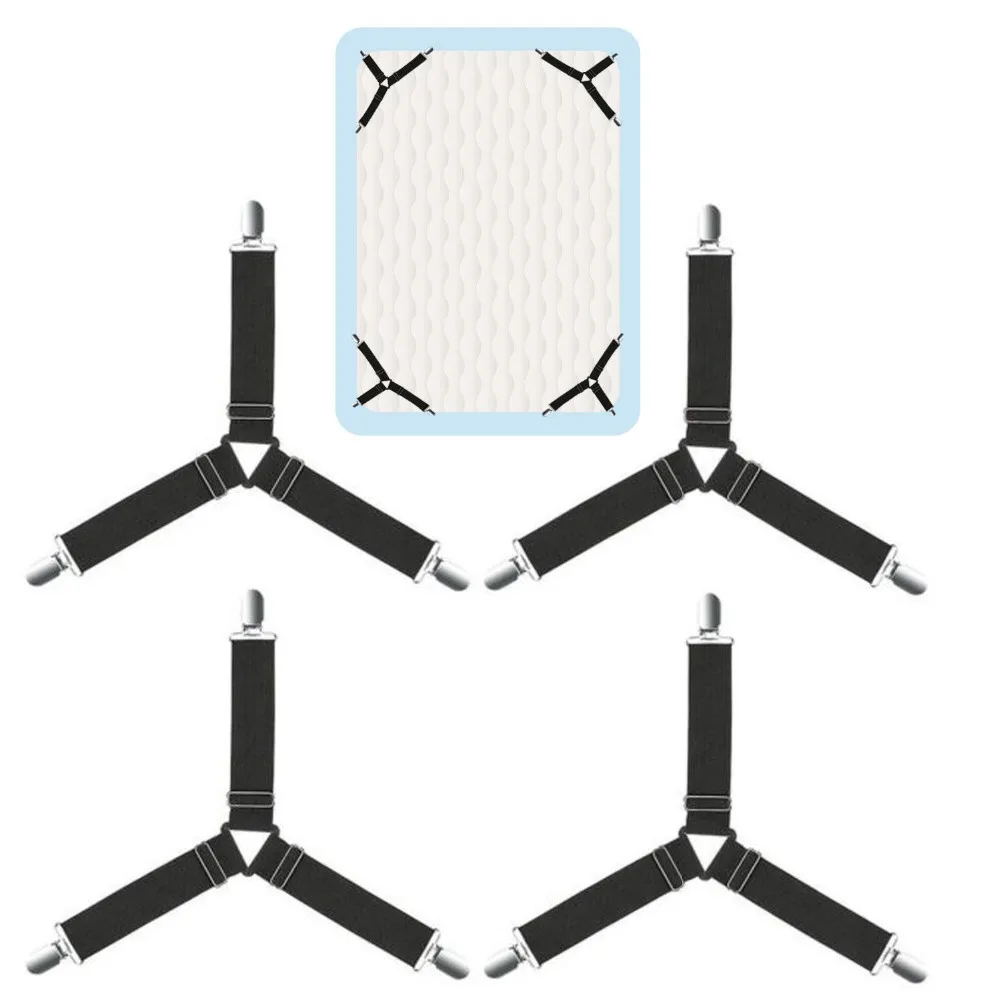 

4pcs Triangle Bedding Bed Suspender Straps Sheet Clips Bed Button Easy adjustment Buckles Mattress Fastener Holder Grippers