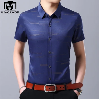 

MIACAWOR New Casual Shirts Men Fashion Print Summer Short Sleeve Chemise Homme Slim Fit Camisa Social Men Clothing C444