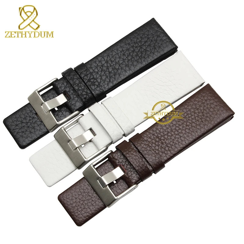 

Genuine leather bracelet watchband womens mens watch strap wristwatches band 22 24 26 28 30mm white color for DZ1405 DZ4323