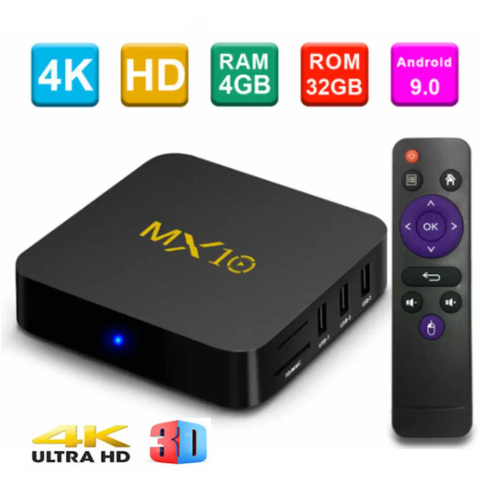 MX10 Android ТВ BOX Android 9,0 RK3328 Quad core 4G Оперативная память 32G Встроенная память 3D 4 K HDR10 H.265 USB 3,0 Media Player IP ТВ телеприставки