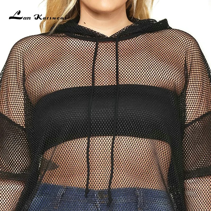 plus size fishnet hoodie