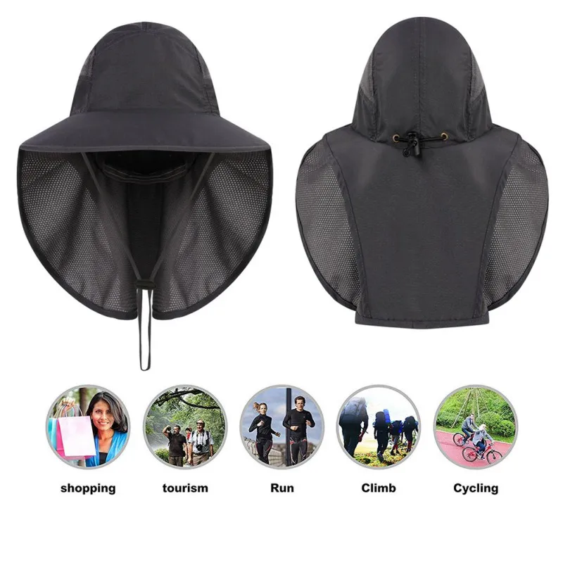 

Outdoor Mountaineering Hat Sunscreen Chin Neck Earmuffs Flip Double Mesh Hats Breathable Waterproof Fisherman Hat
