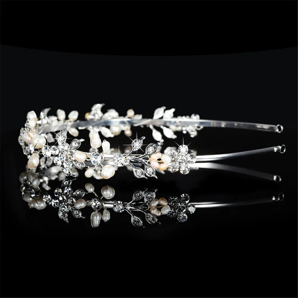 925 sterling silver cute pink flowers design tiara for women simulated pearl & Austrian crystal hair accessories wedding jewelry bridal crown HF042 (4)