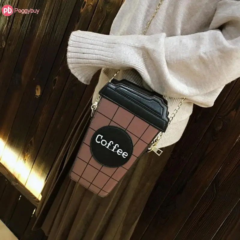 لطيف فنجان القهوة شكل حقائب الكورية بو الجلود سستة مخلب Crossbody الكتف بولسا سلسلة نسائية منقوشة يد Sac