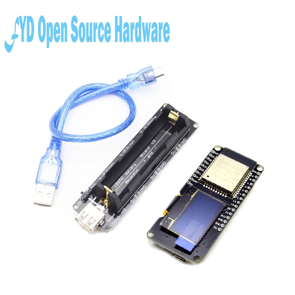 

18650 Battery Shield V3 ESP32 OLED For D1 Raspberry Pi For Arduino Lolin32 ESP8266 ESP32S CP2102 Rev1 WiFi Module USB Cable