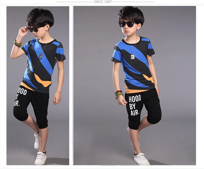 Verão de Manga Camiseta + Shorts Conjuntos de Meninos Crianças Júnior Curta Algodão Esportes Casual Calças Roupas 2 Novo Terno Esportivas 12 2 conjuntos de meninos novo terno roupas esportivas