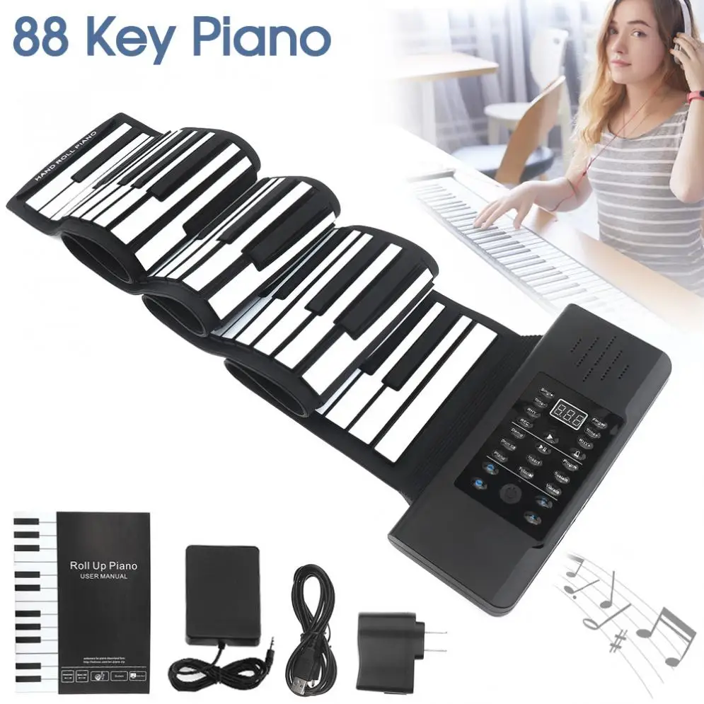  88 Keys MIDI Output Roll Up Piano Rechargeable Electronic Silicone Flexible Keyboard Organ Built-in