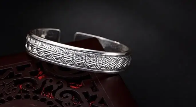 

JOOCHEER Sterling S999 999 silver Bangle Buddhist sutras knit trendy bracelet