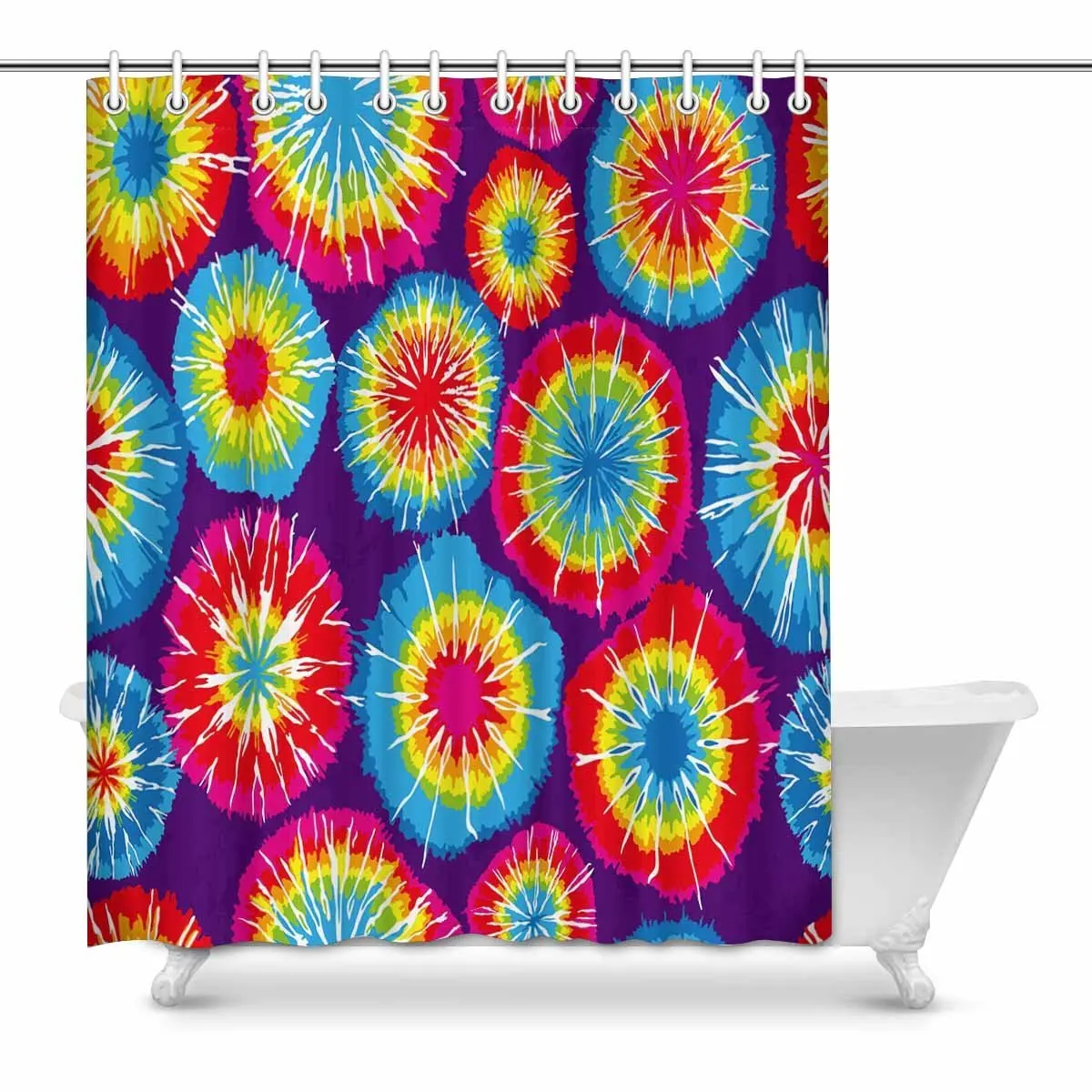 Aplysia Tie Dye Fabric Shower Curtain Decor with Hooks 60 x 72 Inches